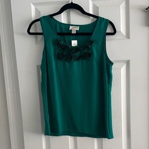 LOFT Teal Sleeveless Blouse with Floral Accents